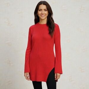 Chelsea & Violet Wool Blend Split Side Knit Tunic in Red Size Large